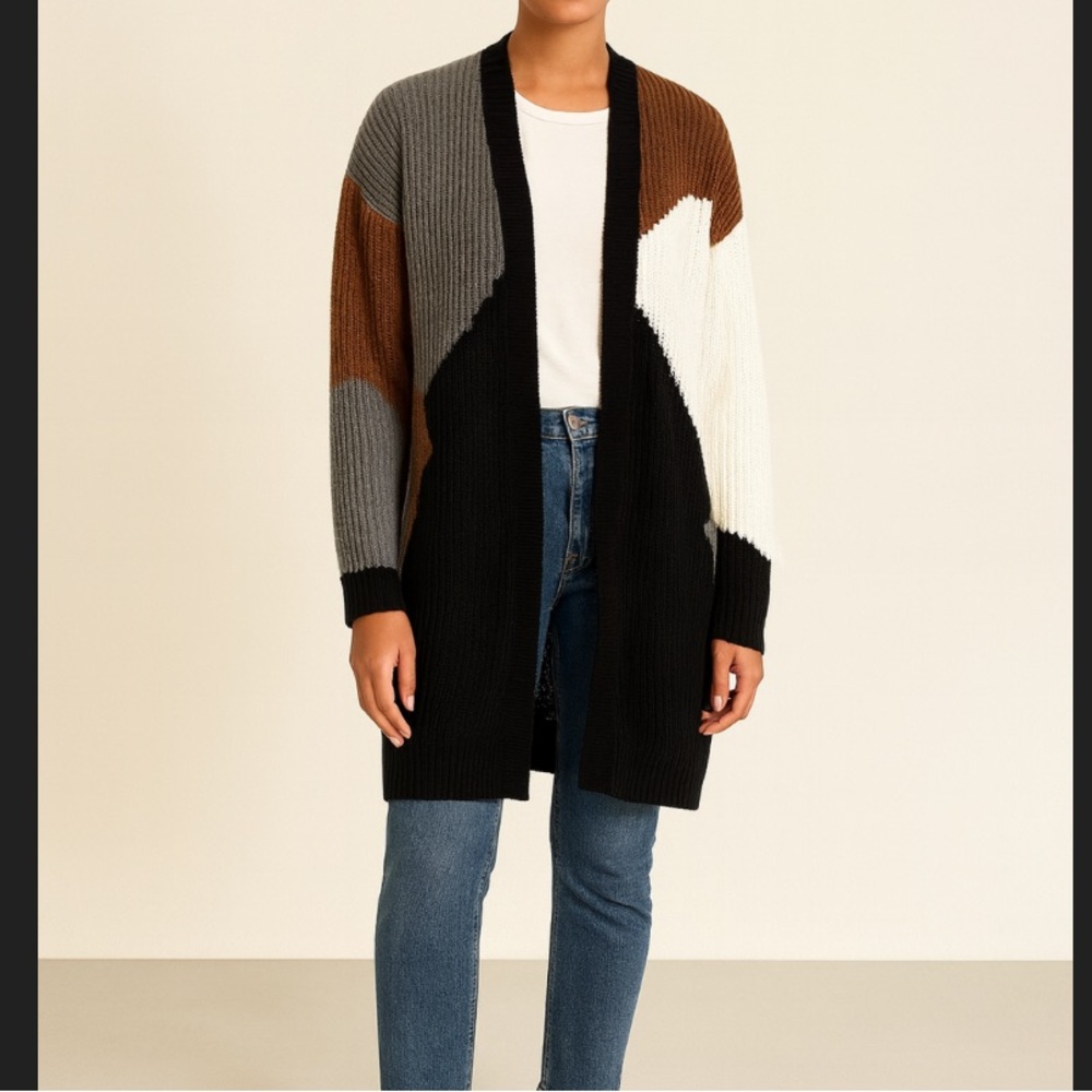 Fortune + Ivy Colorblock Longline Cardi XL Neutral Minimalist Fall Sweater Coat